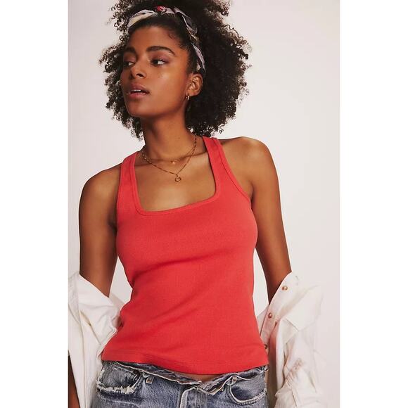 Anthropologie Coral Ribbed Square Neck Tank Top XS - Picture 3 of 9